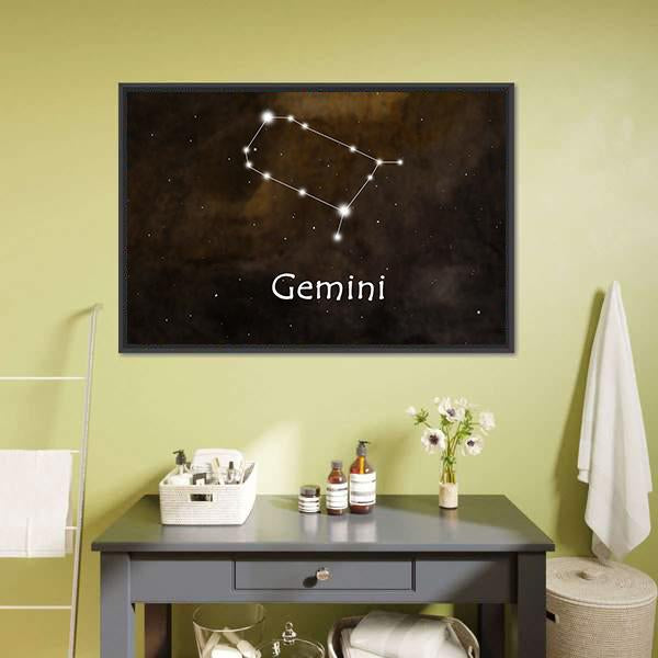 Gemini Horoscope Constellation Canvas Wall Art-1 Piece-Floating Frame-24" x 16"-Tiaracle
