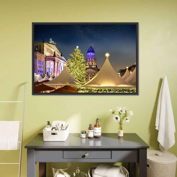 Gendar Men Market In Berlin Canvas Wall Art-1 Piece-Floating Frame-24" x 16"-Tiaracle