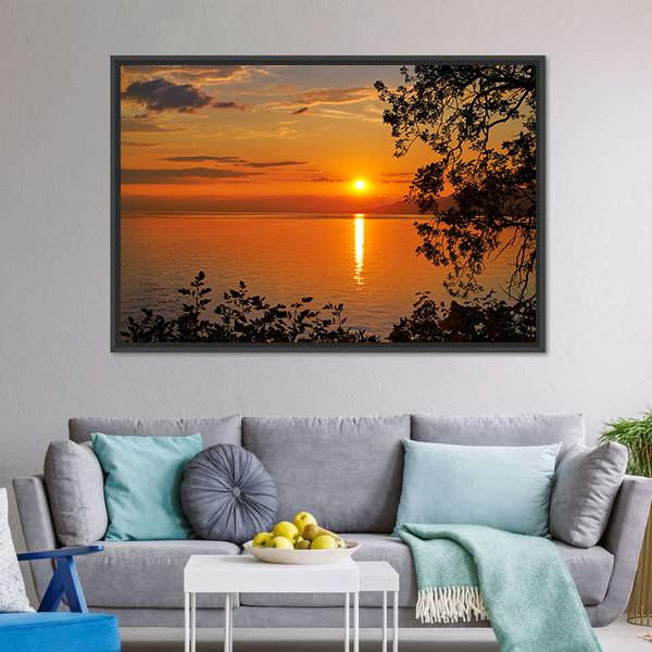 Geneva Lake At Sunset Canvas Wall Art-3 Horizontal-Gallery Wrap-25" x 16"-Tiaracle
