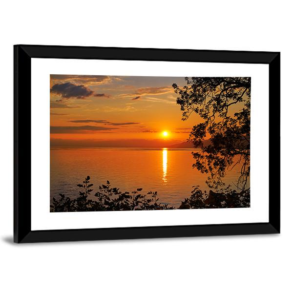 Geneva Lake At Sunset Canvas Wall Art-3 Horizontal-Gallery Wrap-25" x 16"-Tiaracle