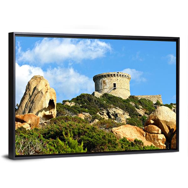 Genoese Tower In Corsica Canvas Wall Art-3 Horizontal-Gallery Wrap-25" x 16"-Tiaracle