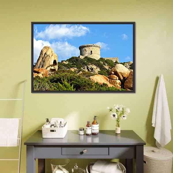 Genoese Tower In Corsica Canvas Wall Art-1 Piece-Floating Frame-24" x 16"-Tiaracle