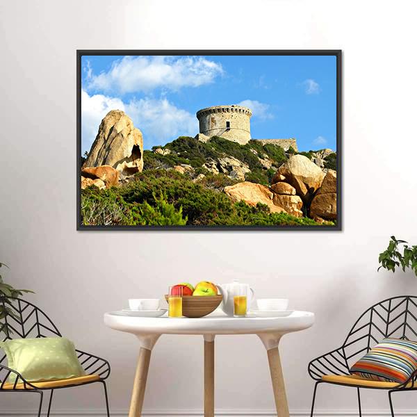Genoese Tower In Corsica Canvas Wall Art-3 Horizontal-Gallery Wrap-25" x 16"-Tiaracle