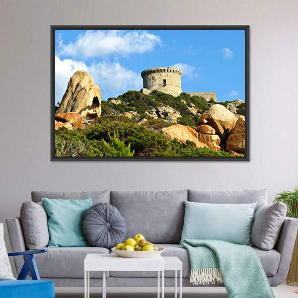 Genoese Tower In Corsica Canvas Wall Art-3 Horizontal-Gallery Wrap-25" x 16"-Tiaracle