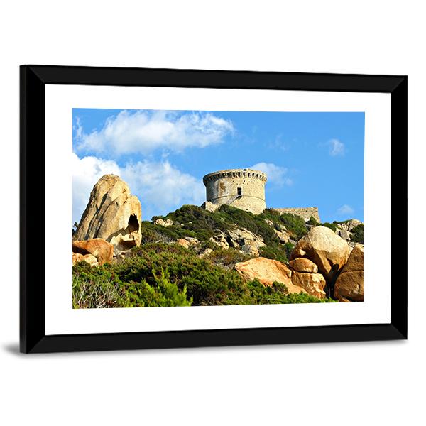 Genoese Tower In Corsica Canvas Wall Art-3 Horizontal-Gallery Wrap-25" x 16"-Tiaracle