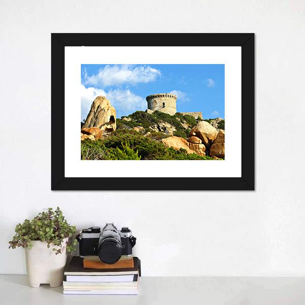 Genoese Tower In Corsica Canvas Wall Art-1 Piece-Framed Print-20" x 16"-Tiaracle