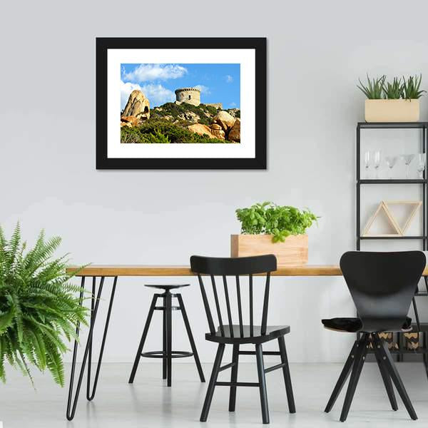 Genoese Tower In Corsica Canvas Wall Art-3 Horizontal-Gallery Wrap-25" x 16"-Tiaracle