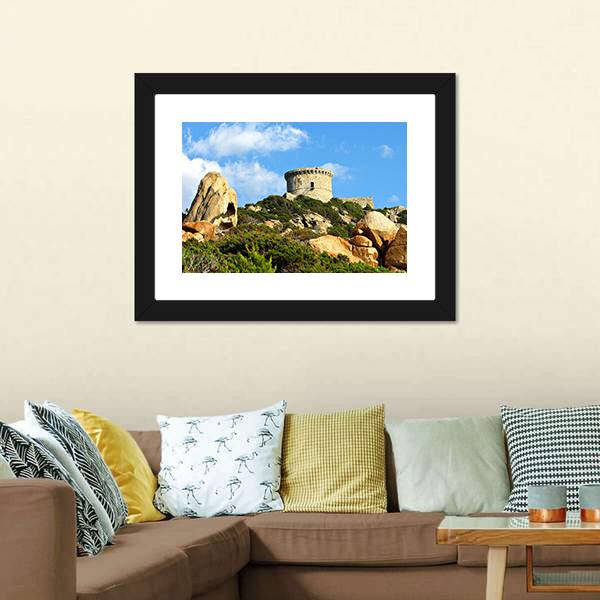 Genoese Tower In Corsica Canvas Wall Art-3 Horizontal-Gallery Wrap-25" x 16"-Tiaracle
