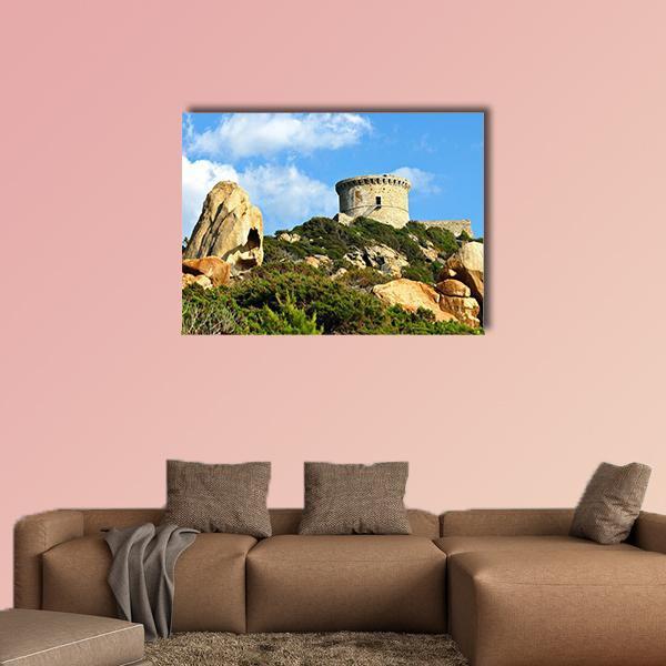 Genoese Tower In Corsica Canvas Wall Art-1 Piece-Gallery Wrap-48" x 32"-Tiaracle