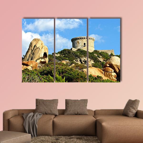 Genoese Tower In Corsica Canvas Wall Art-3 Horizontal-Gallery Wrap-37" x 24"-Tiaracle