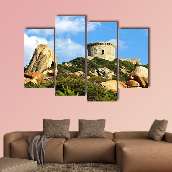 Genoese Tower In Corsica Canvas Wall Art-4 Pop-Gallery Wrap-50" x 32"-Tiaracle