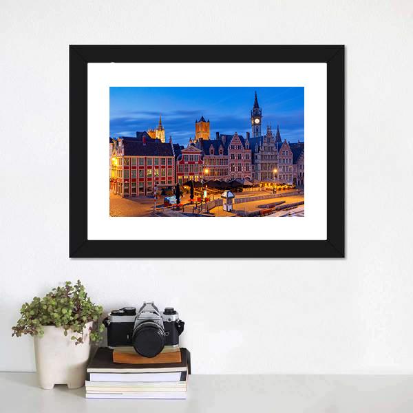 Gent City Embankment At Sunset Canvas Wall Art-1 Piece-Framed Print-20" x 16"-Tiaracle
