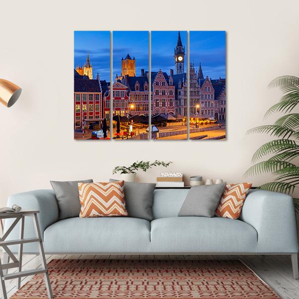 Gent City Embankment At Sunset Canvas Wall Art-4 Horizontal-Gallery Wrap-34" x 24"-Tiaracle