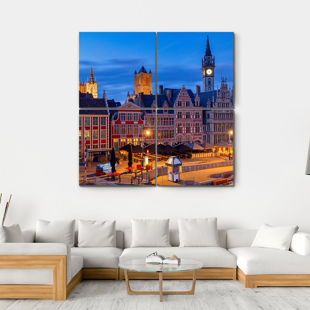 Gent City Embankment At Sunset Canvas Wall Art-4 Square-Gallery Wrap-17" x 17"-Tiaracle