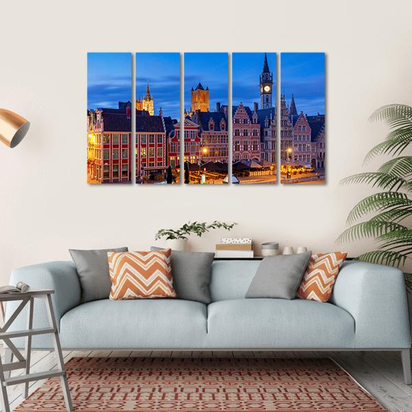 Gent City Embankment At Sunset Canvas Wall Art-5 Horizontal-Gallery Wrap-22" x 12"-Tiaracle