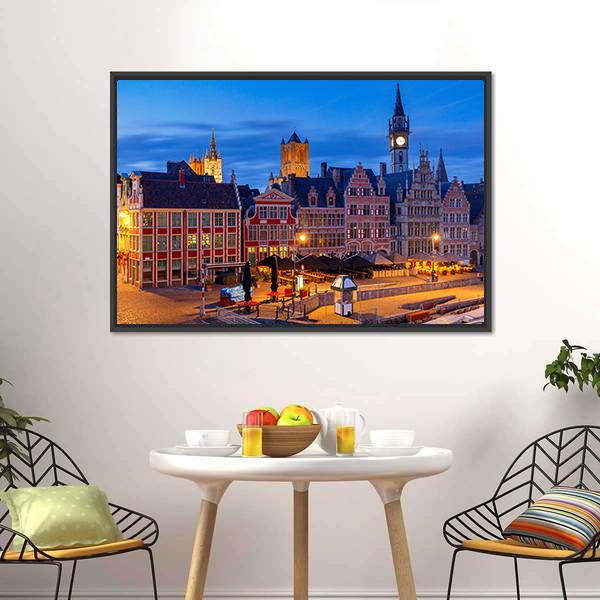 Gent City Embankment At Sunset Canvas Wall Art-3 Horizontal-Gallery Wrap-25" x 16"-Tiaracle
