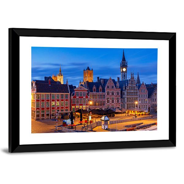 Gent City Embankment At Sunset Canvas Wall Art-3 Horizontal-Gallery Wrap-25" x 16"-Tiaracle