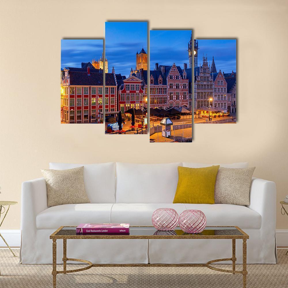 Gent City Embankment At Sunset Canvas Wall Art-4 Pop-Gallery Wrap-50" x 32"-Tiaracle