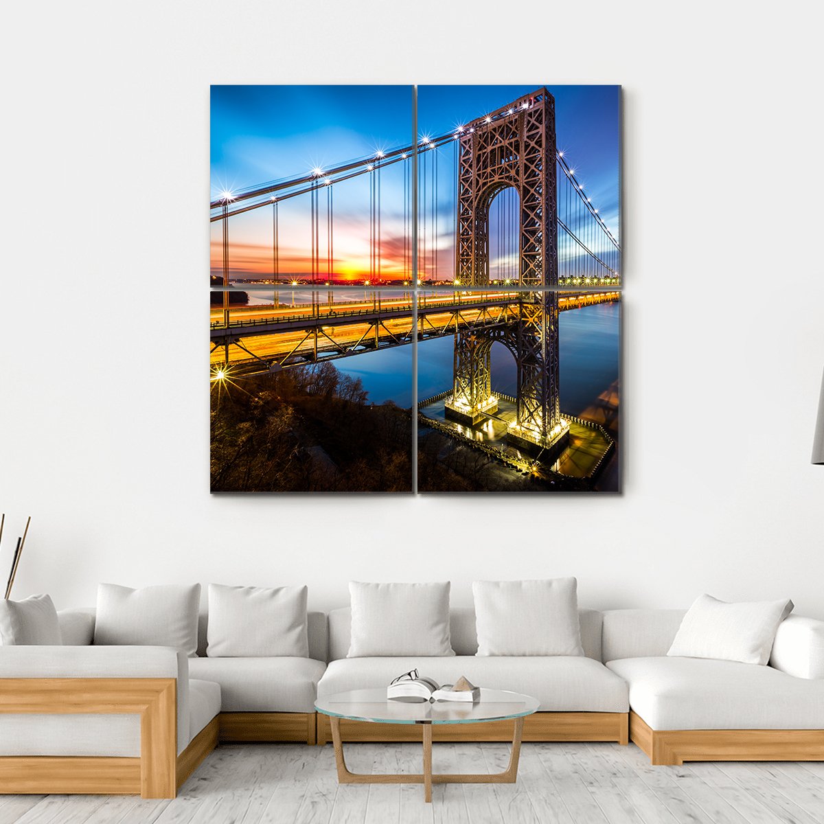 George Washington Bridge Canvas Wall Art-4 Square-Gallery Wrap-17" x 17"-Tiaracle