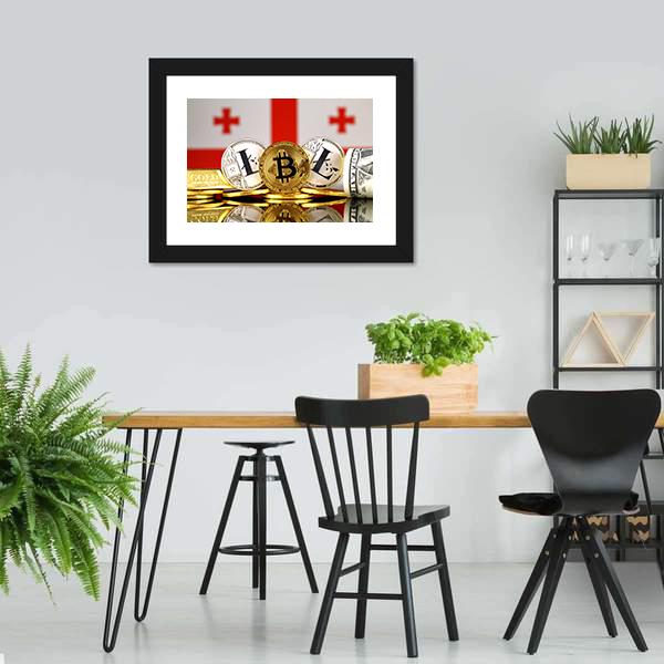 Georgia Flag With Bitcoins & Litecoin Canvas Wall Art-3 Horizontal-Gallery Wrap-25" x 16"-Tiaracle