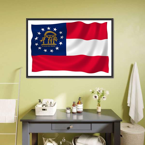 Georgia State Flag Canvas Wall Art-1 Piece-Floating Frame-24" x 16"-Tiaracle