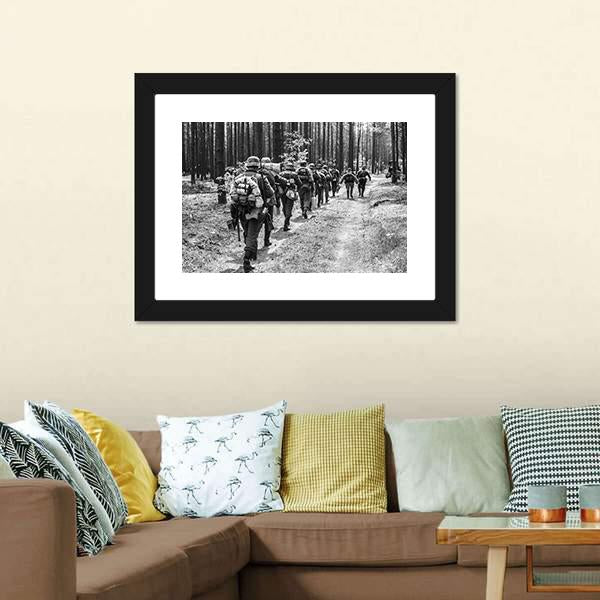 German Soldiers Walks On Forest Road Canvas Wall Art-3 Horizontal-Gallery Wrap-25" x 16"-Tiaracle