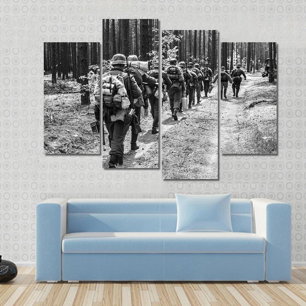 German Soldiers Walks On Forest Road Canvas Wall Art-5 Pop-Gallery Wrap-47" x 32"-Tiaracle