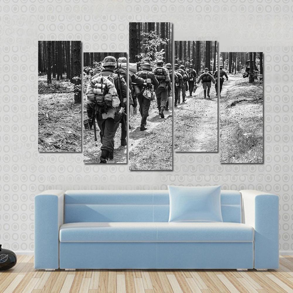 German Soldiers Walks On Forest Road Canvas Wall Art-5 Pop-Gallery Wrap-47" x 32"-Tiaracle