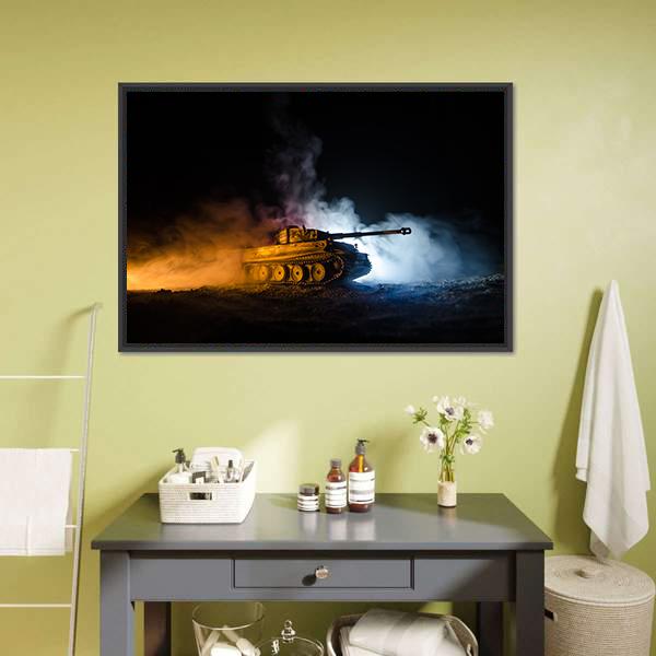 German Tank In Action Canvas Wall Art-1 Piece-Floating Frame-24" x 16"-Tiaracle