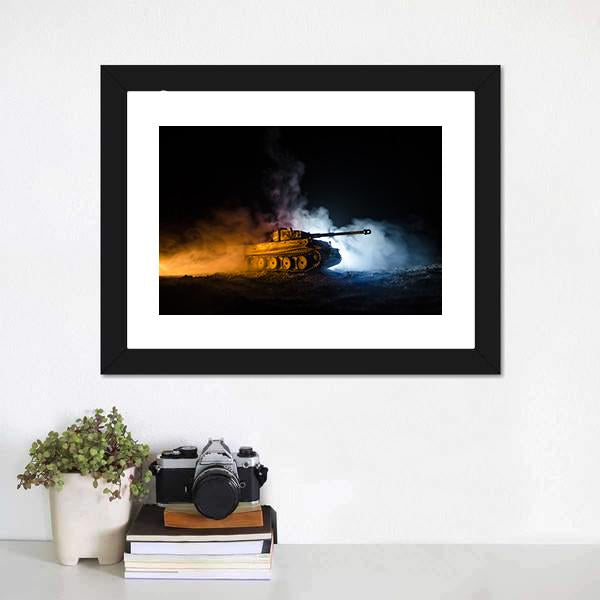 German Tank In Action Canvas Wall Art-1 Piece-Framed Print-20" x 16"-Tiaracle