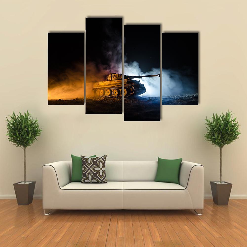 German Tank In Action Canvas Wall Art-4 Pop-Gallery Wrap-50" x 32"-Tiaracle