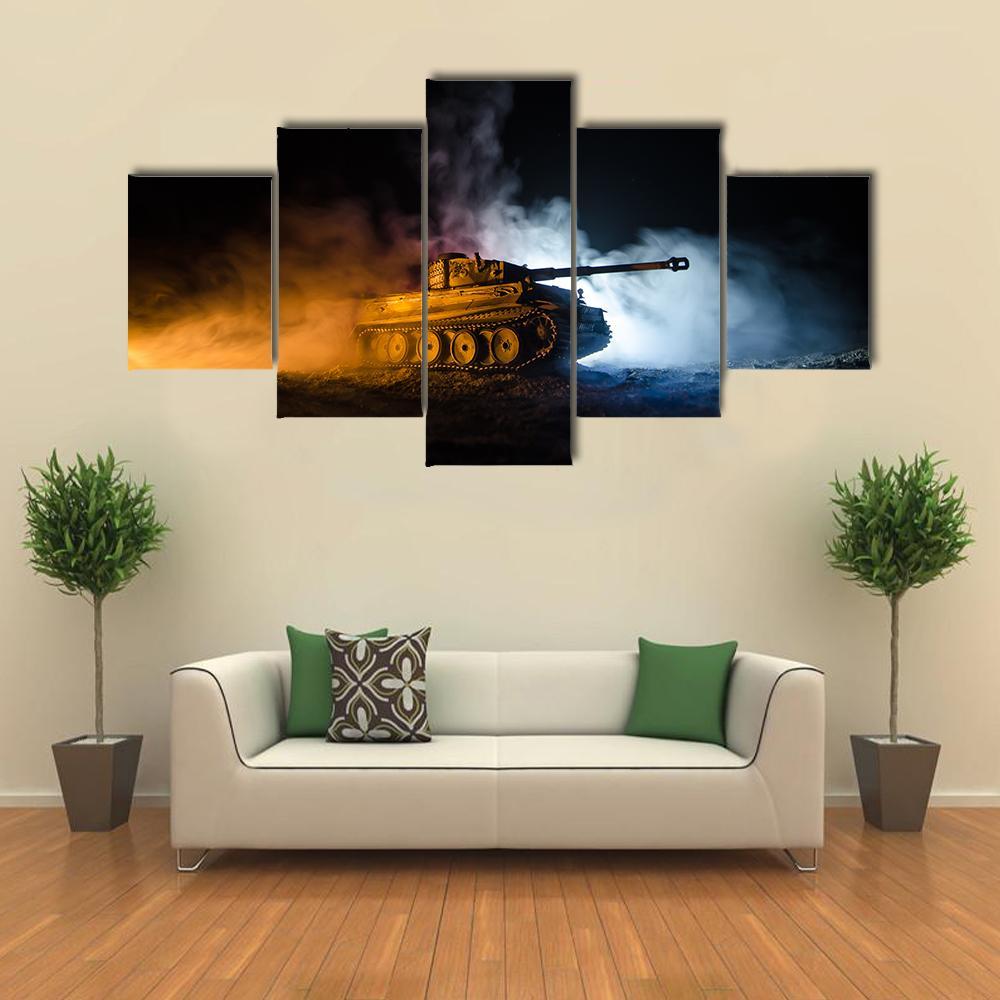 German Tank In Action Canvas Wall Art-5 Star-Gallery Wrap-62" x 32"-Tiaracle