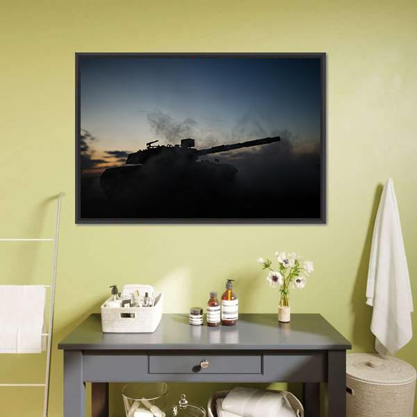 German Tank Silhouette Canvas Wall Art-1 Piece-Floating Frame-24" x 16"-Tiaracle