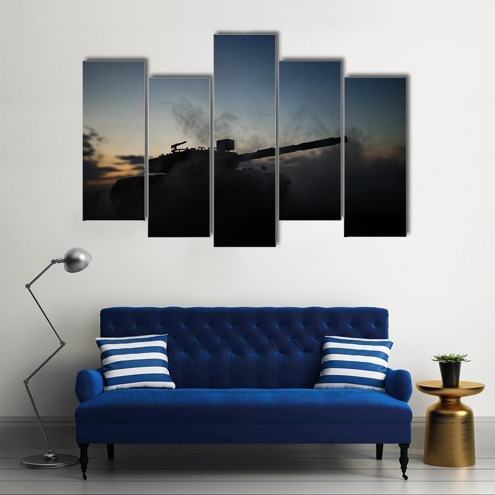 German Tank Silhouette Canvas Wall Art-5 Pop-Gallery Wrap-47" x 32"-Tiaracle