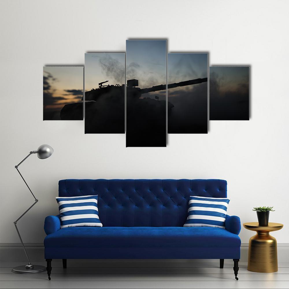 German Tank Silhouette Canvas Wall Art-5 Star-Gallery Wrap-62" x 32"-Tiaracle
