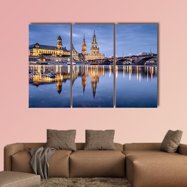 Cityscape On Elbe River Canvas Wall Art-3 Horizontal-Gallery Wrap-25" x 16"-Tiaracle