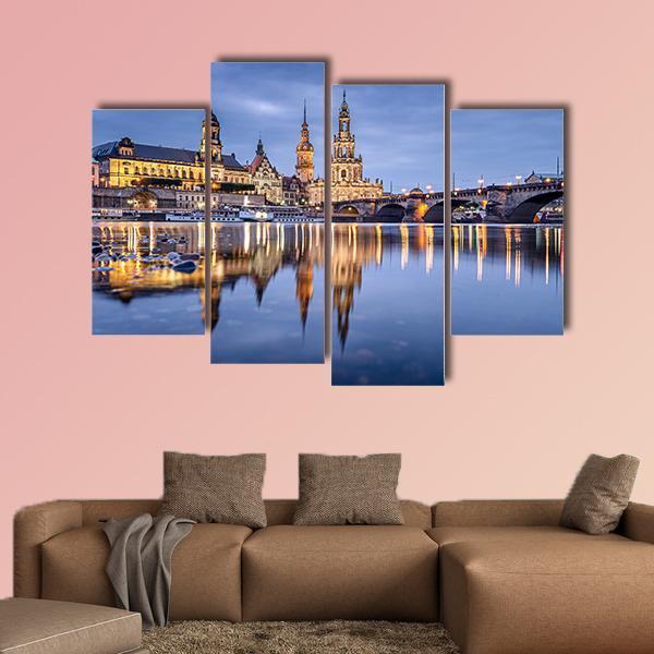Cityscape On Elbe River Canvas Wall Art-4 Pop-Gallery Wrap-50" x 32"-Tiaracle