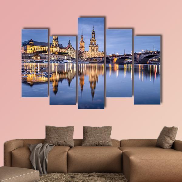 Cityscape On Elbe River Canvas Wall Art-5 Pop-Gallery Wrap-47" x 32"-Tiaracle