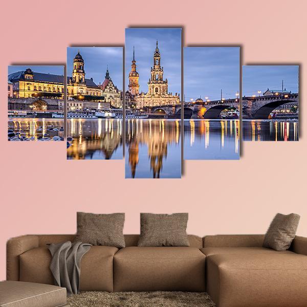 Cityscape On Elbe River Canvas Wall Art-5 Star-Gallery Wrap-62" x 32"-Tiaracle