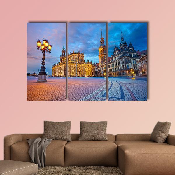 Dresden During Twilight Canvas Wall Art-3 Horizontal-Gallery Wrap-25" x 16"-Tiaracle