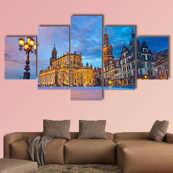 Dresden During Twilight Canvas Wall Art-5 Star-Gallery Wrap-62" x 32"-Tiaracle