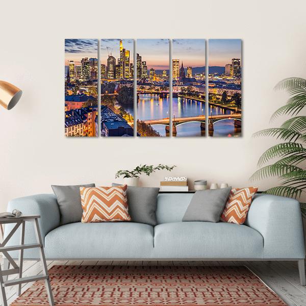 Germany Financial District Skyline Canvas Wall Art-5 Horizontal-Gallery Wrap-22" x 12"-Tiaracle