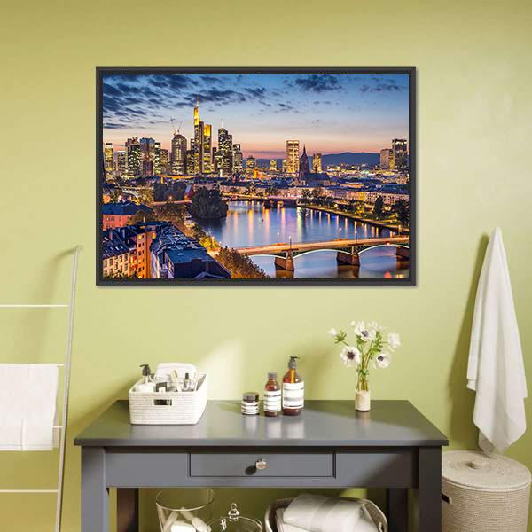 Germany Financial District Skyline Canvas Wall Art-1 Piece-Floating Frame-24" x 16"-Tiaracle