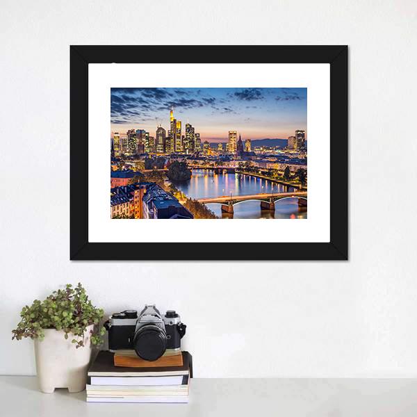 Germany Financial District Skyline Canvas Wall Art-1 Piece-Framed Print-20" x 16"-Tiaracle