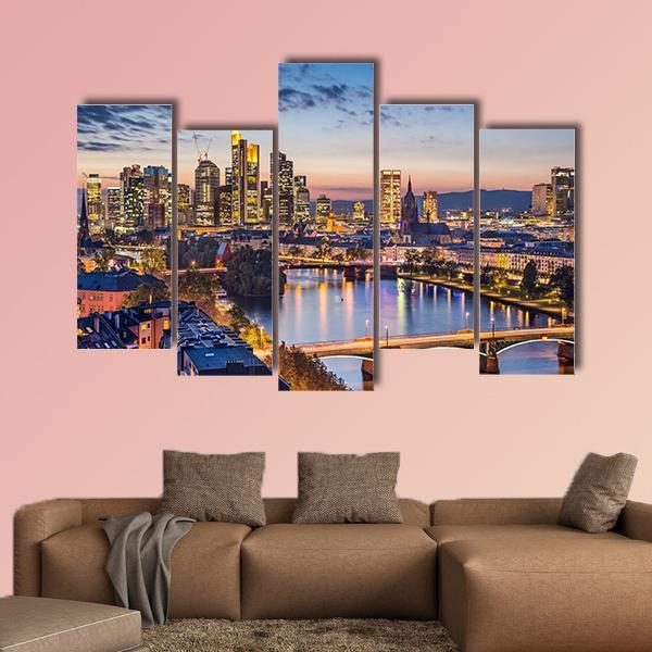 Germany Financial District Skyline Canvas Wall Art-5 Pop-Gallery Wrap-47" x 32"-Tiaracle