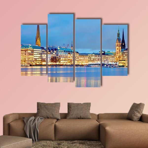 Town Hall & River Alster Canvas Wall Art-5 Pop-Gallery Wrap-47" x 32"-Tiaracle