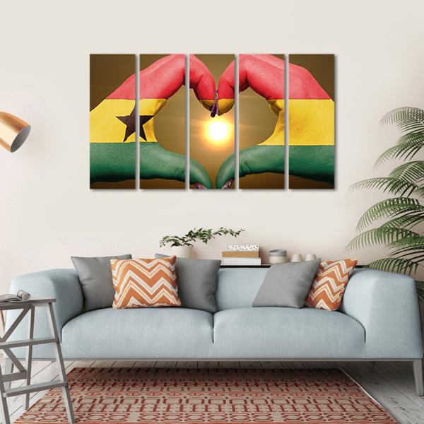 Ghana Flag On Hands Canvas Wall Art-5 Horizontal-Gallery Wrap-22" x 12"-Tiaracle