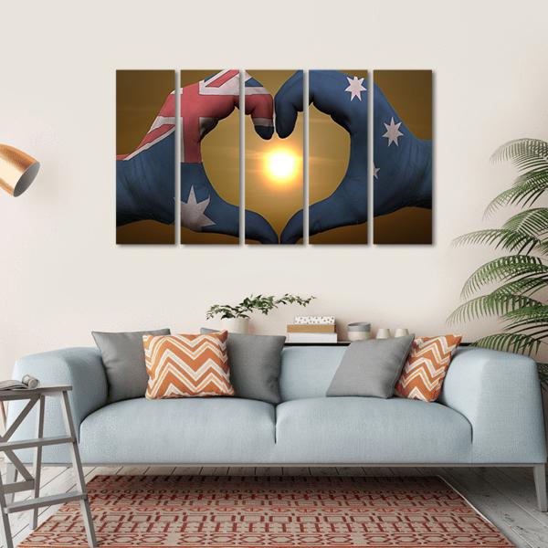 Australia Flag On Hands Canvas Wall Art-5 Horizontal-Gallery Wrap-22" x 12"-Tiaracle