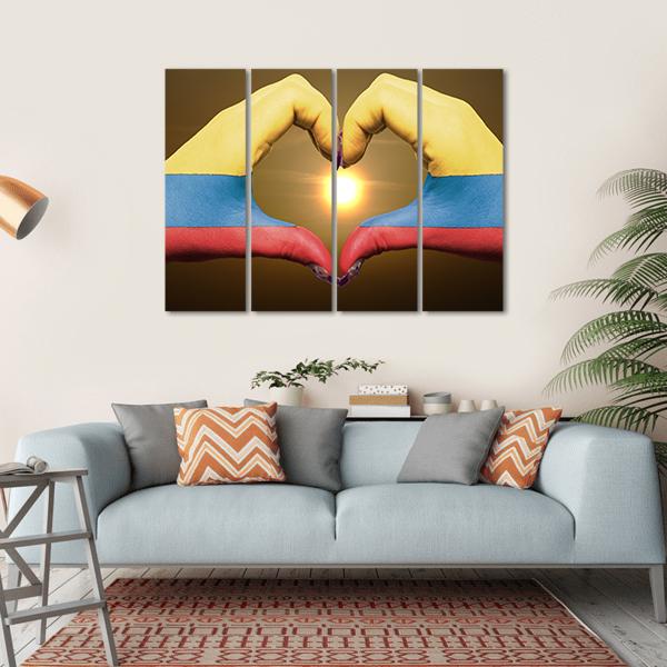 Colombia Flag On Hands Canvas Wall Art-4 Horizontal-Gallery Wrap-34" x 24"-Tiaracle