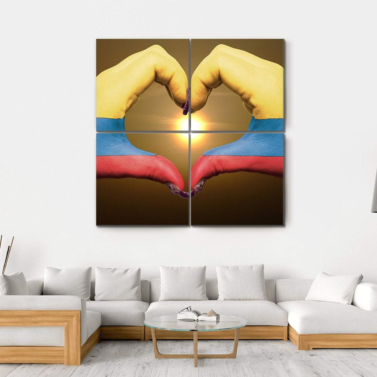 Colombia Flag On Hands Canvas Wall Art-4 Square-Gallery Wrap-17" x 17"-Tiaracle